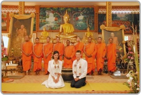 Thai wedding and monks blessing ceremony