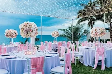Reception table setting for a wedding in Phuket