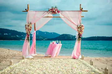 Beachside weddings near Phuket gazebo pink island weddings