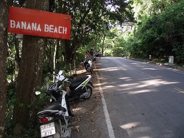 Keep an eye out for this sign along the road to Banana Beach in Phuket. Direction Sign to Banana Beach, Phuket