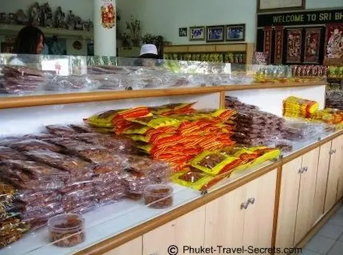 Sri Bhurapa Orchid showroom in Phuket Dried seafood on display at Sri Bhurapa Orchid showroom.