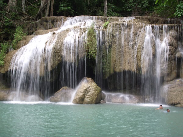 Swimming holes at Erawan Waterfalls.