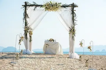 Stunning backdrop for a destination wedding near Phuket wedding on an island gazebo