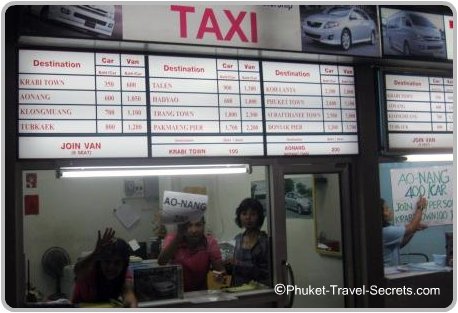 Low season taxi prices from Krabi Airport.