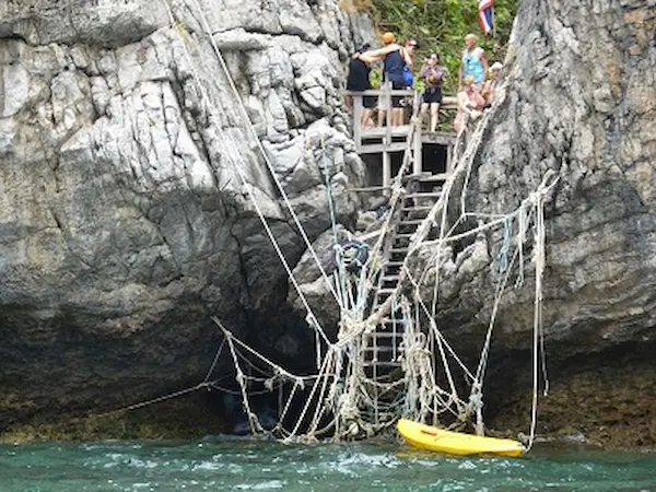 Ropes and ladders in Loh Samah Bay, Phi Phi Ley.
