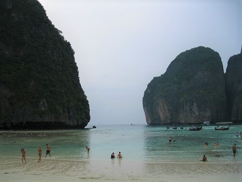 Maya Bay at low tide before a storm