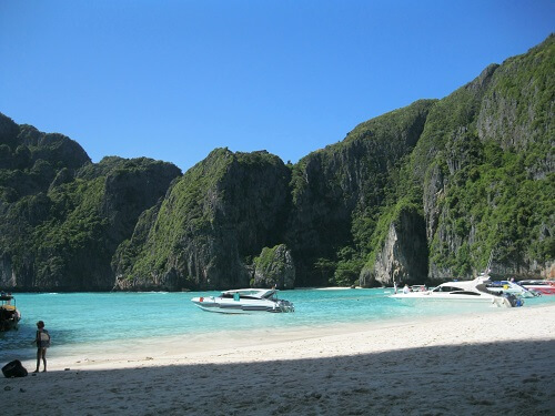 Speed boats at Maya Bay