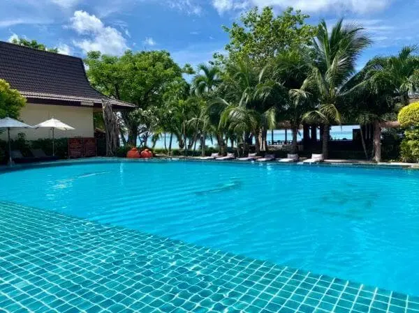 Large swimming Pool with beachfront views and direct beach access at the resort Phi Phi Villa Resort at Ko Phi Phi