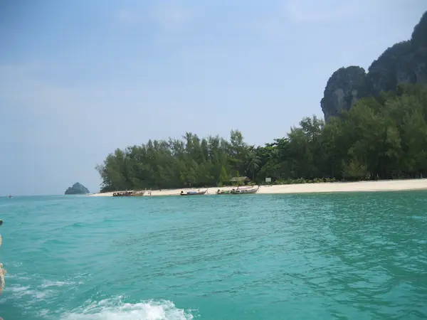 Arriving at Koh Poda via longtail boat Poda Island Krabi