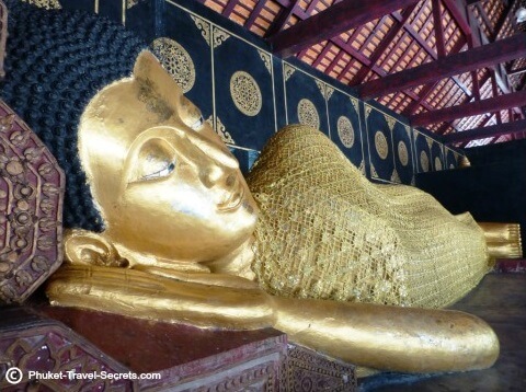 The Reclining Buddha is situated in an open sided pavilion just near the Chedi. The Reclining Buddha is situated in an open sided pavilion just near the Chedi.