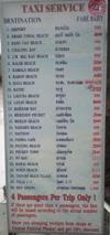 Taxi price guide, taken at Central Festival, Phuket Town.