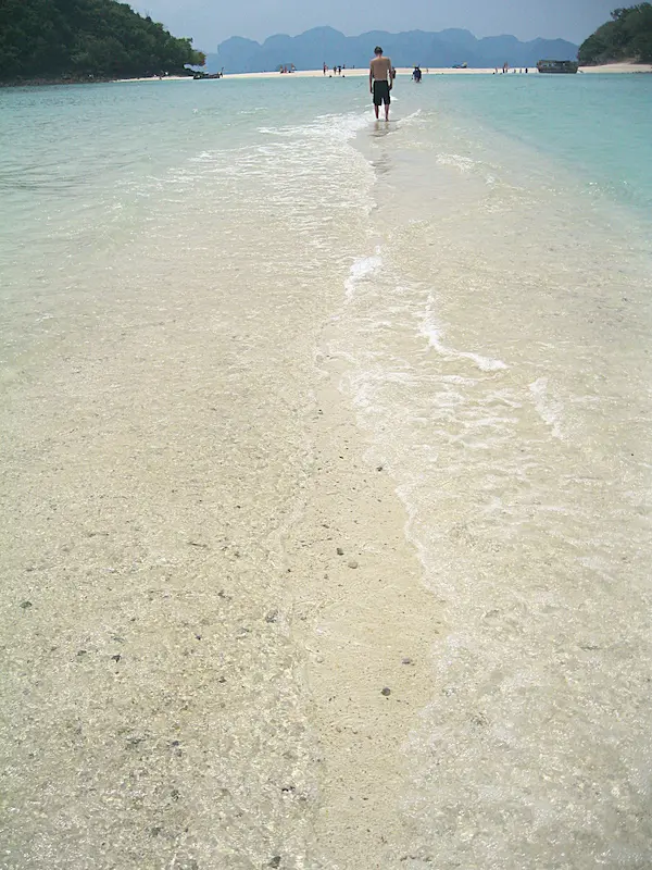 Walking across the sandbar to Tub Island. Koh Thap Sandbar