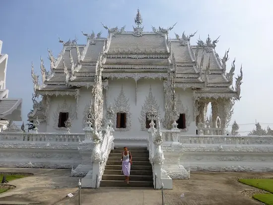 Side view of the White Temple Assembly Hall in Chiang Rai. White Temple near Chiang Rai